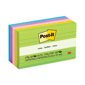 Post-it Notes Original Pads in Floral Fantasy Collection Colors, Note Ruled, 3" x 5", 100 Sheets/Pad, 5 Pads/Pack View Product Image