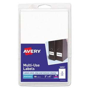Avery Removable Multi-Use Labels, Inkjet/Laser Printers, 3 x 4, White, 2/Sheet, 40 Sheets/Pack, (5453) View Product Image