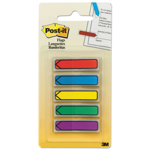 Post-it Flags Arrow 0.5" Page Flags, Blue/Green/Purple/Red/Yellow, 20/Color, 100/Pack (MMM684ARR1) View Product Image
