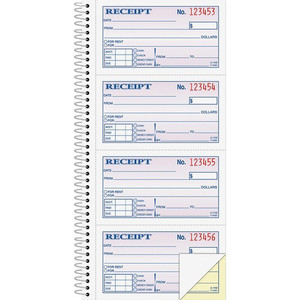 Adams Spiral 2-part Money/Rent Receipt Book - 200 Sheet(s) - Spiral Bound - 2 Part - 11" x 5.25" Form Size - White, Canary - (ABFSC1152) Product Image 