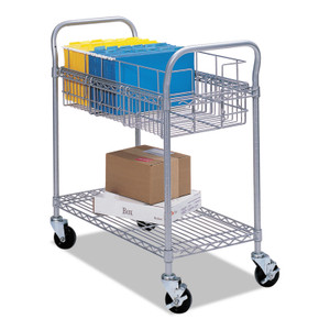 Safco Dual-Purpose Wire Mail and Filing Cart, Metal, 1 Shelf, 1 Bin, 26.75" x 18.75" x 38.5", Metallic Gray (SAF5235GR) View Product Image