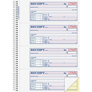 Adams Spiral 2-part Money/Rent Receipt Book - 200 Sheet(s) - Spiral Bound - 2 Part - 2.75" x 7.62" Form Size - White, Canary - (ABFSC1182) Product Image 