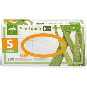 Medline Aloetouch Ice Nitrile Gloves - Small Size - Latex-free, Textured - For Healthcare Working Product Image 