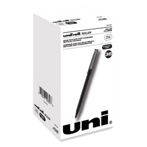 uniball Rollerball Pen, Stick, Extra-Fine 0.5 mm, Black Ink, Black Barrel, 36/Pack View Product Image