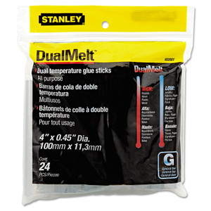 Stanley Dual Temperature Glue Sticks, 0.45" x 4", Dries Clear, 24/Pack (BOSGS20DT) View Product Image