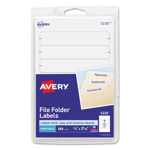 Avery Removable File Folder Labels with Sure Feed Technology, 0.66 x 3.44, White, 7/Sheet, 36 Sheets/Pack (AVE5230) View Product Image