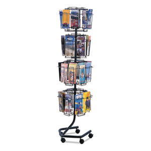 Safco Wire Rotary Display Racks, 32 Compartments, 15w x 15d x 60h, Charcoal View Product Image