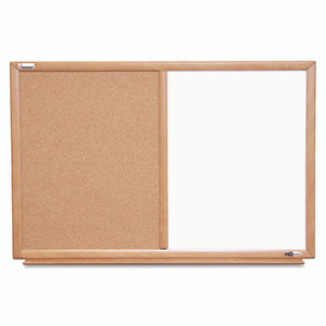 AbilityOne 7110015680401, SKILCRAFT Combination Board, 36" x 24", Tan/White Surface, Oak Finished Wood Frame Product Image 