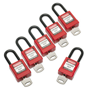 AbilityOne 5340016502636, SKILCRAFT Lockout Tagout Padlocks, 1 Set of 6 Keyed Alike View Product Image