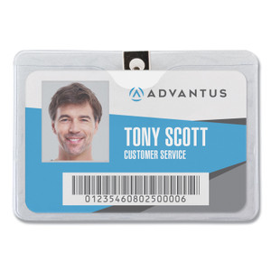 Advantus ID Badge Holders with Clip, Horizontal, Clear 4.13" x 3.38" Holder, 3.75" x 2.75" Insert, 50/Pack (AVT75456) View Product Image