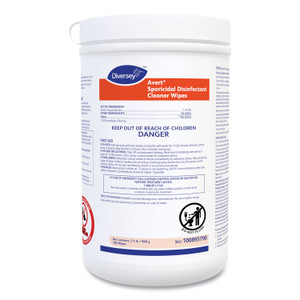 Diversey Avert Sporicidal Disinfectant Cleaner Wipes, 6 x 7, Chlorine Scent, 160/Canister, 12/Carton (DVO100895790) View Product Image