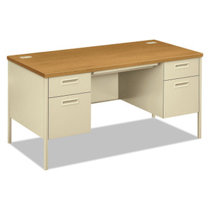 HON Metro Classic Series Double Pedestal Desk, Flush Panel SCS, 60" x 30" x 29.5", Harvest/Putty View Product Image