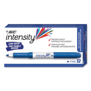 BIC Intensity Low Odor Fine Point Dry Erase Marker, Fine Bullet Tip, Blue, Dozen (BICGDE11BE) View Product Image