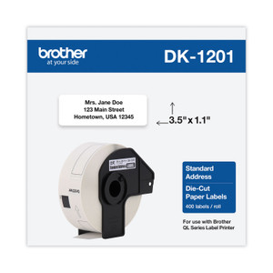 Brother Die-Cut Address Labels, 1.1" x 3.5", White, 400 Labels/Roll (BRTDK1201) View Product Image