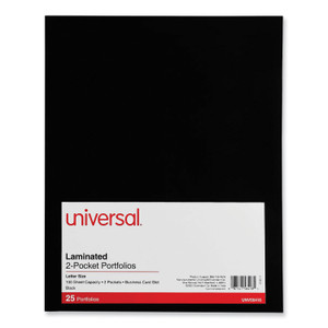 Universal Laminated Two-Pocket Folder, Cardboard Paper, 100-Sheet Capacity, 11 x 8.5, Black, 25/Box View Product Image