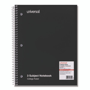 Universal Wirebound Notebook, 3-Subject, Medium/College Rule, Black Cover, (120) 11 x 8.5 Sheets View Product Image