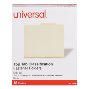 Universal Six-Section Classification Folders, 2" Expansion, 2 Dividers, 6 Fasteners, Letter Size, Manila Exterior, 15/Box View Product Image