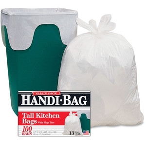 Berry Handi-Bag Flap Tie Tall Kitchen Bags - Small Size - 13 gal Capacity - 28" Length x 23.75" Width x 0.60 mil (15 Micron) Thickness - White - Hexene Resin Product Image 