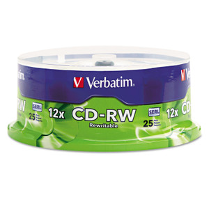 Verbatim CD-RW Rewritable Disc, 700 MB/80 min, 12x, Spindle, Silver, 25/Pack (VER95155) View Product Image