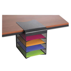 Safco Onyx Hanging Organizer, Solid Top Horizontal, 4 Compartments, Steel Mesh, 12.33 x 12 x 10, Black View Product Image