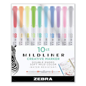 Zebra Mildliner Double Ended Highlighter, Assorted Ink Colors, Bold-Chisel/Fine-Bullet Tips, Assorted Barrel Colors, 10/Set View Product Image