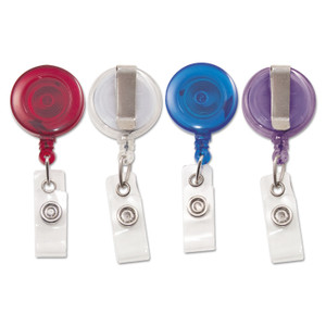 Advantus Translucent Retractable ID Card Reel, 30" Extension, Assorted Colors, 4/Pack View Product Image