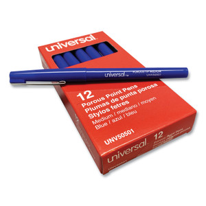 Universal Porous Point Pen, Stick, Medium 0.7 mm, Blue Ink, Blue Barrel, Dozen (UNV50501) View Product Image