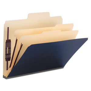Smead SuperTab Classification Folders, Six SafeSHIELD Fasteners, 2" Expansion, 2 Dividers, Letter Size, Dark Blue, 10/Box (SMD14010) View Product Image