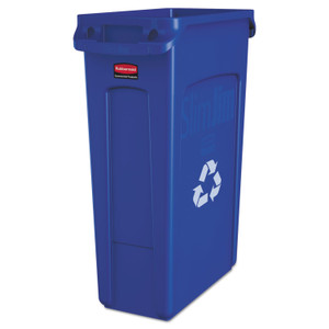 Rubbermaid Commercial Slim Jim Plastic Recycling Container with Venting Channels, 23 gal, Plastic, Blue (RCP354007BE) View Product Image