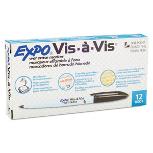 EXPO Vis-a-Vis Wet Erase Marker, Fine Bullet Tip, Black, Dozen (SAN16001) View Product Image