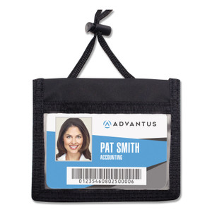 Advantus ID Badge Holders with Convention Neck Pouch, Horizontal, Black/Clear 5" x 4.25" Holder, 2.75" x 4" Insert, 48" Cord, 12/Pack (AVT75452) View Product Image