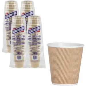 Genuine Joe 10 oz Rippled Hot Cups - 10 fl oz - Brown - Hot Drink, Beverage - 25/Pack - (GJO11256CT) Product Image 
