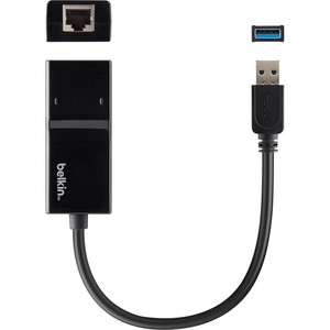 Belkin USB 3.0 to Gigabit Ethernet Adapter - USB 3.0 - 1 Gbit/s Data Transfer Rate - 1 Port(s) - 1 x Network (RJ-45) - Twisted Pair Product Image 