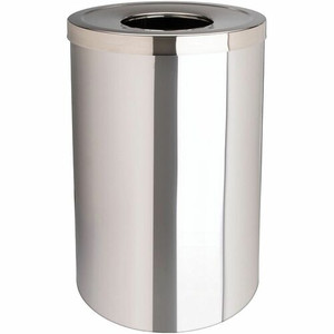 Genuine Joe 30 Gallon Stainless Steel Trash Receptacle - 30 gal Capacity - Durable, Heavy Duty - 31.5" Height x 20" Diameter - Stainless Steel - Silver Product Image 