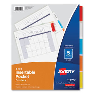Avery Insertable Dividers w/Single Pockets, 5-Tab, 11.25 x 9.13, White, 1 Set View Product Image