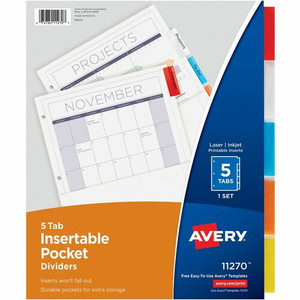 Avery Pocket Insertable Dividers - 5 Tab(s) - 5 Tab(s)/Set - 11" Divider Width - Assorted Paper Divider - Multicolor Tab(s) Product Image 