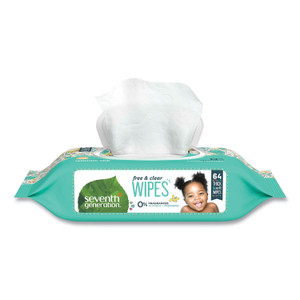 Seventh Generation Free and Clear Baby Wipes, 7 x 7, Unscented, White, 64/Flip-Top Pack (SEV34208) View Product Image