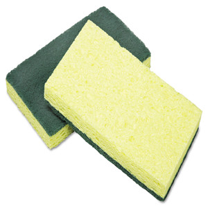AbilityOne 7920015664130, SKILCRAFT, Cellulose Scrubber Sponge, 3.25 x 6.25, 0.75" Thick, Yellow/Green, 3/Pack (NSN5664130) View Product Image