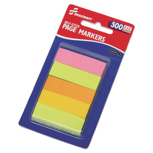 AbilityOne 7510014214751, SKILCRAFT Self-Stick Tabs/Page Markers, 2", Neon, Assorted, 500/Pack View Product Image