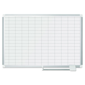 MasterVision Gridded Magnetic Steel Dry Erase Project Planning Board, 1" x 2" Cells, 36" x 24", White Surface, Satin Aluminum Frame View Product Image