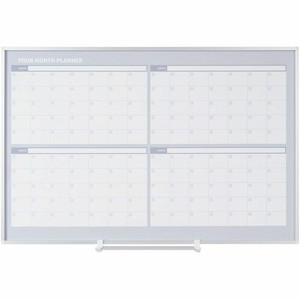 MasterVision Dry-erase 4-month Planner - Monthly - 4 Month - 36" x 24" Sheet Size - White, Silver - Aluminum, Porcelain Product Image 