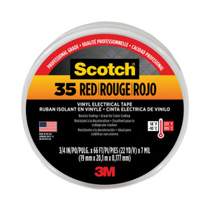 3M Scotch 35 Vinyl Electrical Color Coding Tape, 3" Core, 0.75" x 66 ft, Red (MMM10810) View Product Image