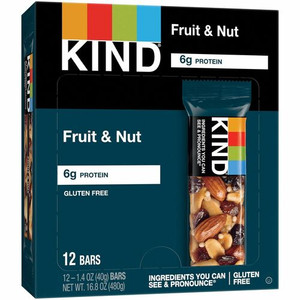 KIND Fruit and Nut Bar - Individually Wrapped, Non-GMO, Gluten-free, Dairy-free, Cholesterol-free, Fat-free, Sulfur dioxide-free - Fruit & Nut - 1.40 oz Product Image 