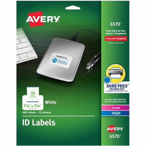 Avery Laser Inkjet Printer Permanent ID Labels - 1 1/4" Width x 1 3/4" Length - Permanent Adhesive - Rectangle - Inkjet, Laser - White Product Image 