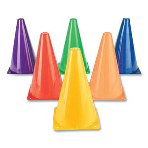 Champion Sports High-Visibility Plastic Cones, 9" Tall, Assorted Colors, 5" x 5" Base, 6/Set View Product Image