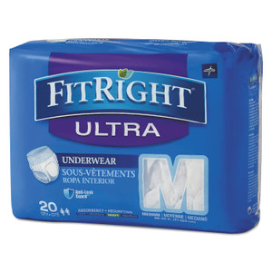 Medline FitRight Ultra Protective Underwear, Medium, 28" to 40" Waist, 20/Pack (MIIFIT23005A) View Product Image