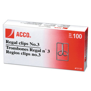 ACCO Regal Clips, #3, Smooth, Silver, 100/Box View Product Image