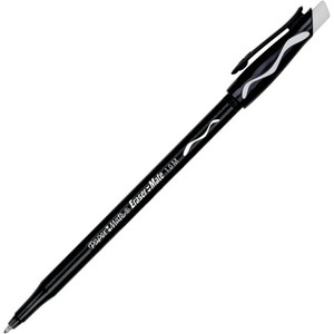 Paper Mate Erasermate Ballpoint Pens - Medium Pen Point - Retractable - Erasable - Black Ink - Black Barrel Product Image 