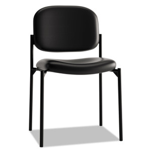 HON VL606 Stacking Guest Chair without Arms, Bonded Leather Upholstery, 21.25" x 21" x 32.75", Black Seat, Black Back, Black Base View Product Image