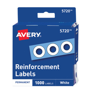 Avery Dispenser Pack Hole Reinforcements, 0.25" Dia, White, 1,000/Pack, (5720) View Product Image
